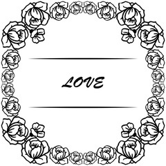 Black and white colors for greeting card of love, with crowd of leaf floral frame. Vector