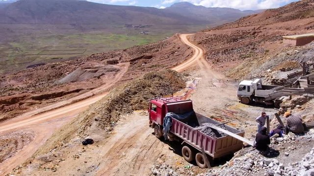 Establishing shot of the Potosi silver and tin mine in Bolivia, South America.
