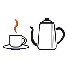 カフェ　シンプル　コーヒーカップ　コーピーポット