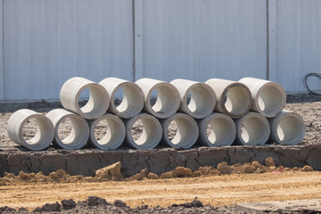 Concrete drainage pipes for Housing Estate building construction, Stacked pipe.