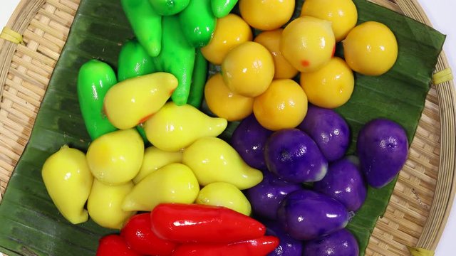 Colourful Luk chup look choop tadeonal Thai desert sweets candy creative variety 