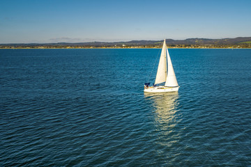 Beautiful white sailboat in Port Phillip Bay, Australia
