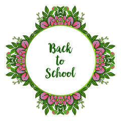 Poster back to school, handwritten calligraphic text, with graphic design element of wreath frame. Vector