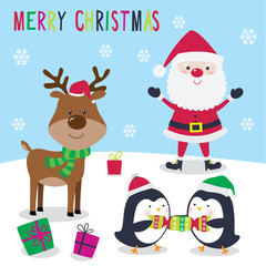 Obraz na płótnie Canvas Cute Christmas Character, Santa Clause, penguin and reindeer design vector illustration