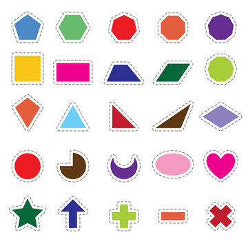 Vector shape sign design, Minus, Plus, Star, Decagon, Octagon, Heptagon, Hexagon, Pentagon, Scalene, Triangle, Rhombus, Parallelogram, Square, Oval, Circle, Kite, Arrow, vector illustration