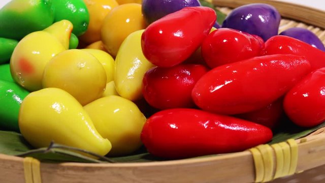 Colourful Luk chup look choop tadeonal Thai desert sweets candy creative variety 
