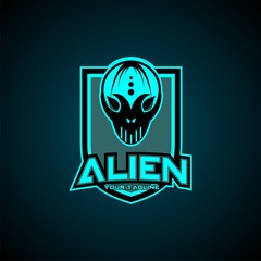 alien shield badge vector logo design