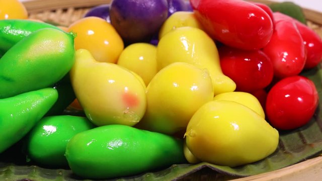 Colourful Luk chup look choop tadeonal Thai desert sweets candy creative variety 