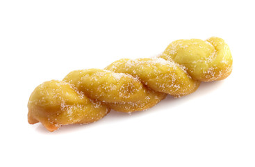 twisted bread donuts with sugar isolated on white