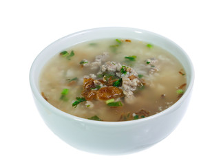 Boiled rice pork  isolated on white