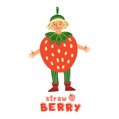 Little girl in strawberry fruit costume