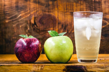 Homemade green apple soda. Refreshing drink, apple juice with carbonated water.