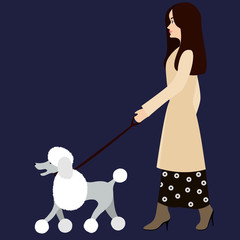 Woman walks with poodle flat style