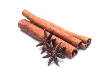 cinnamon stick and star anise  isolated on white background