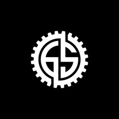 Fototapeta premium Initial letter G and S, GS, interlock cogwheel gear monogram logo, white color on black background