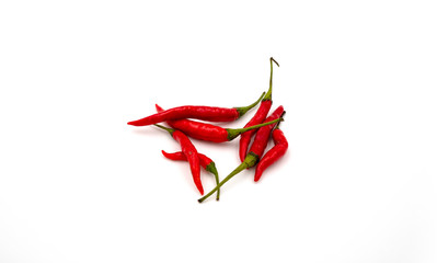 Hot red pepper. Small red chilies isolated on white background. Top view.