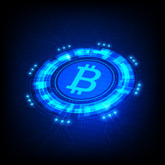 Bitcoin symbol with futuristic HUD interface, digital currency