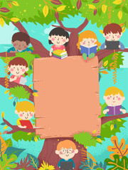 Kids Study Tree Board  Background Illustration