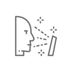 Face verification for unlock smartphone, face scanning line icon.
