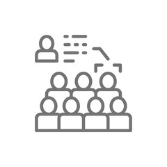 Face recognition in the crowd, face identification line icon.