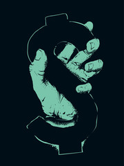 Hand Dollar Sign Stencil Illustration