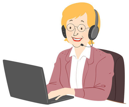 Senior Woman Call Center Illustration