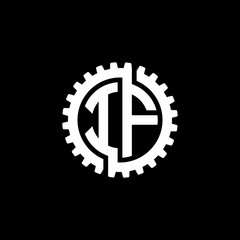 Initial letter I and F, IF, interlock cogwheel gear monogram logo, white color on black background