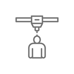 3d printing a man toy model, industrial printer line icon.