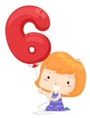 Kid Girl Balloon Number Six Illustration