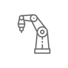Robotic arm for 3d printer line icon.