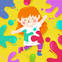 Kid Girl Colors Splats Illustration