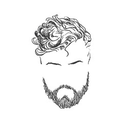 Mens hairstyles, beards and mustaches. Gentlmen haircuts and shaves hand drawn illustration.