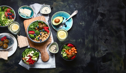 Healthy vegetarian dinner table setting