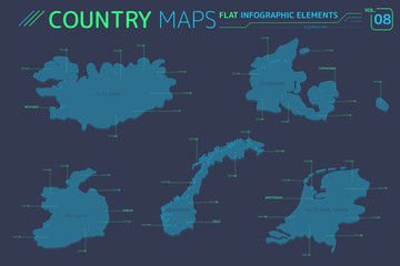 Iceland, Norway, Ireland, Netherlands and Denmark Vector Maps