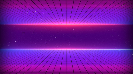 Retro Sci-Fi Background Futuristic landscape of the 80`s. Digital Cyber Surface. Suitable for design in the style of the 1980`s