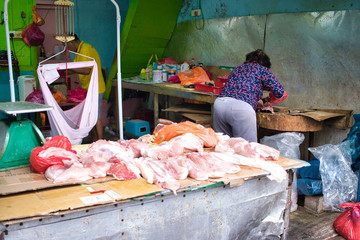 fresh meet at the market in Malacca, Malaysia 