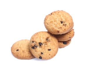 Chocolate chip cookies isolated on white background. Sweet biscuits
