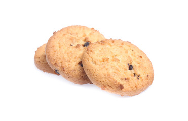 Chocolate chip cookies isolated on white background. Sweet biscuits