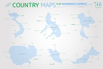 Vietnam, Malaysia, Philippines, Thailand and Cambodia Vector Maps