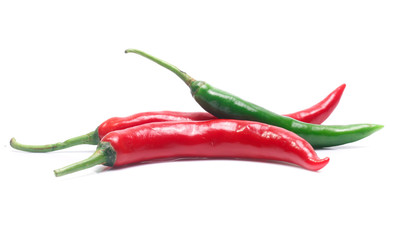 red and green chili pepper on white background