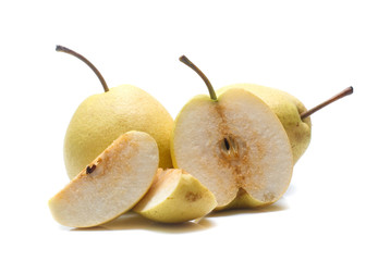 Chinese pear on white background,yellow