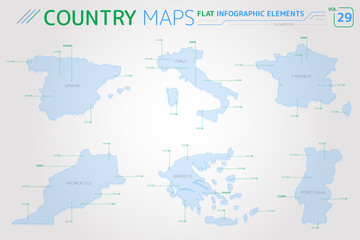 Spain, Morocco, France, Portugal, Italy and Greece Vector Maps