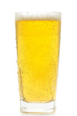 Glass of cold beer on a white background