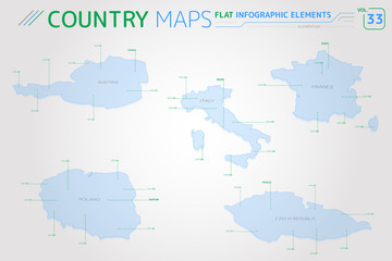 Austria, Poland, Czech Republic, Italy and France Vector Maps