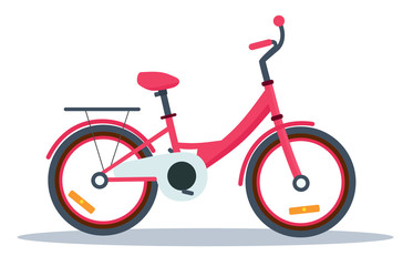 Fototapeta premium childrens pink bike. Vector cartoon illustration isolated on white background.