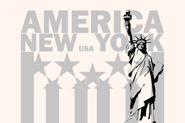 Black and white image of text and words with USA flag and symbol of freedom © Николай Чекалин