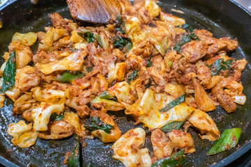 Dakgalbi, Korean style stir-fried chicken with vegetables and spicy sauce