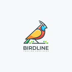 Bird Line Art Leaf Illustration Vector Design Template