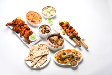 Assorted Indian Non Vegetarian food recipe served in a group. Includes Chicken Curry, Mutton...