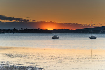 Sunrise, Boats and Low Clouds on the Bay